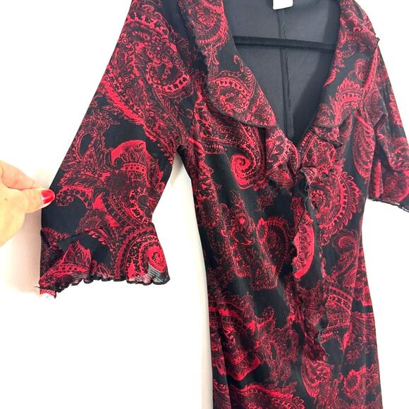 Vintage Y2K Paisley Print Dress Red/Black Women’s M — Edgy Alt Clubwear - Picture 4 of 7